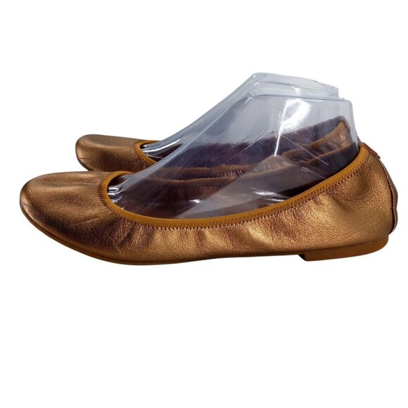 Juil The Flat Gold Bronze Leather Metallic Slip On Ballerina Flats Size 10 - Picture 4 of 14